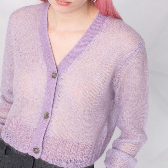 ACNE STUDIOS Purple Cropped Cardigan Sz M - Picture 3 of 16